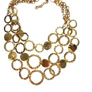 Sequin Gold Tone Layered Multi Circle‎ Disc Statement Necklace